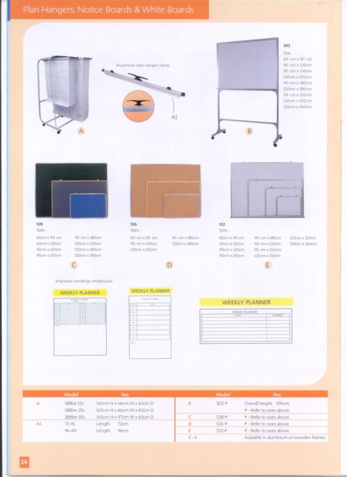 Plan hangers, Notice Boards & White Boards