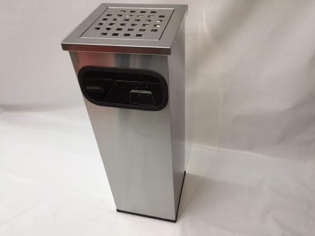 Square Stainless Steel Bin with Inner Bin and Full Ashtray Top Cover