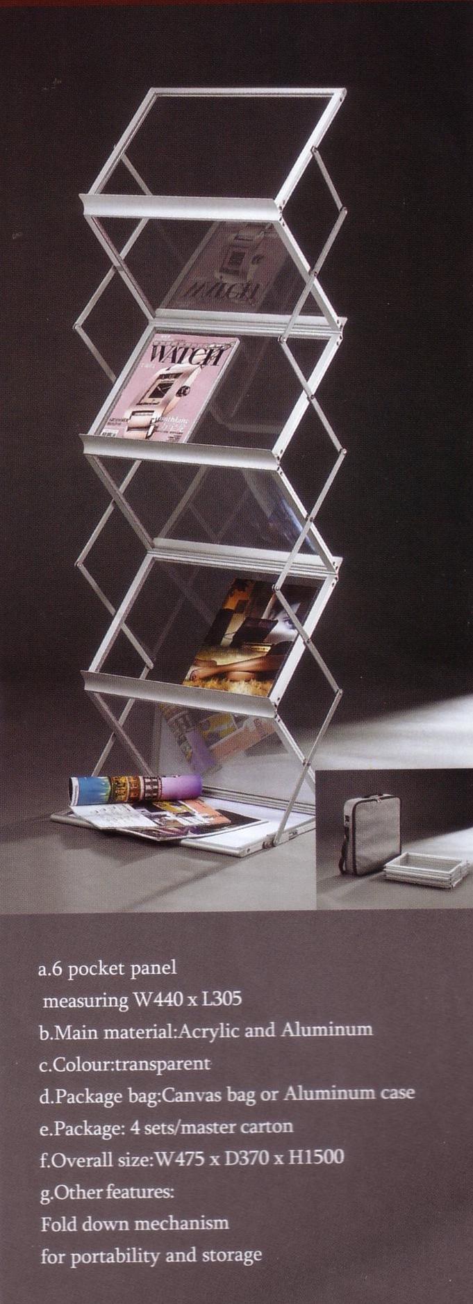 Aluminium magazine stand with 6 incline A3 panel