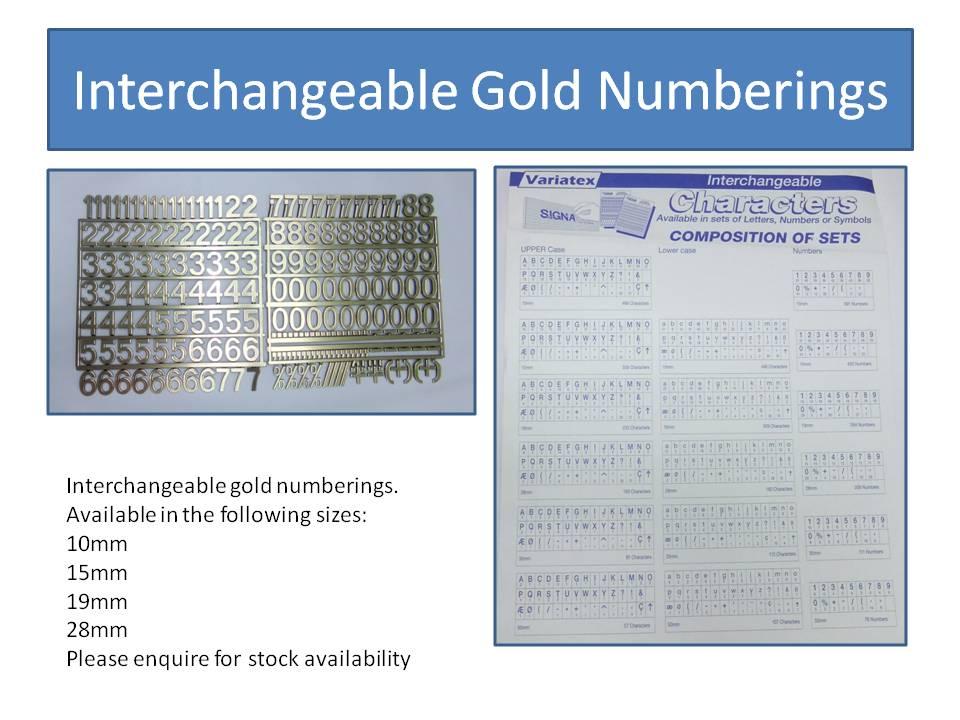 Interchangeable Gold Numberings