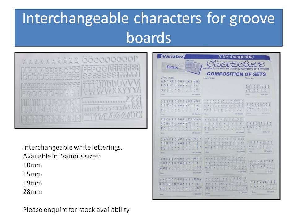 Interchangeable characters for groove board